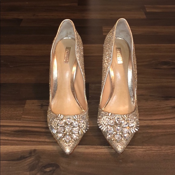 SCHUTZ Shoes - Schutz Gold Sparkle Pumps with Rhinstone
